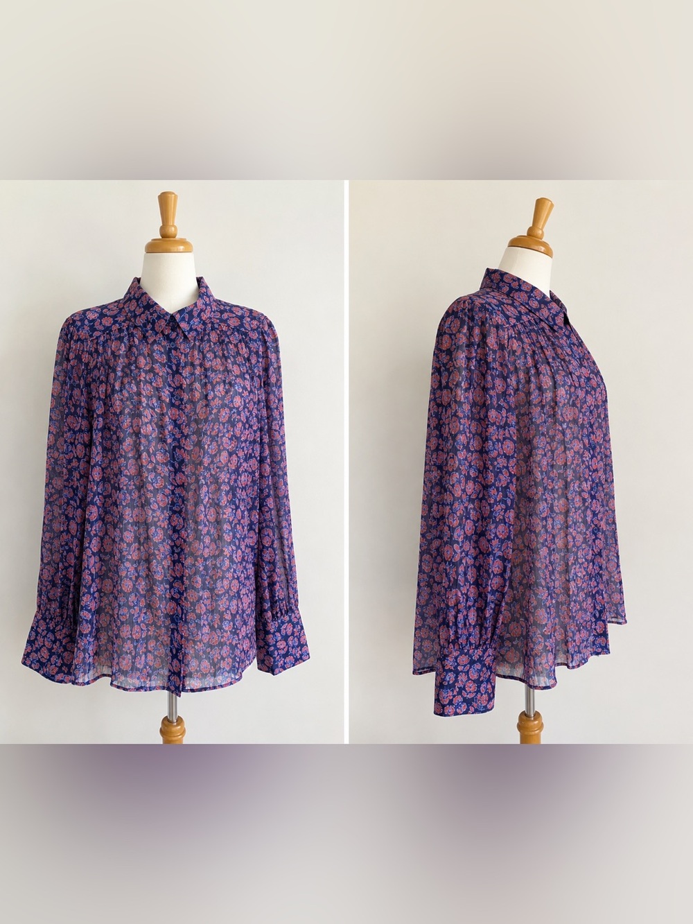 Comptoir Des Cotonniers Floral Sheer Crinkle Blouse FR 40 US M Boho Artisan